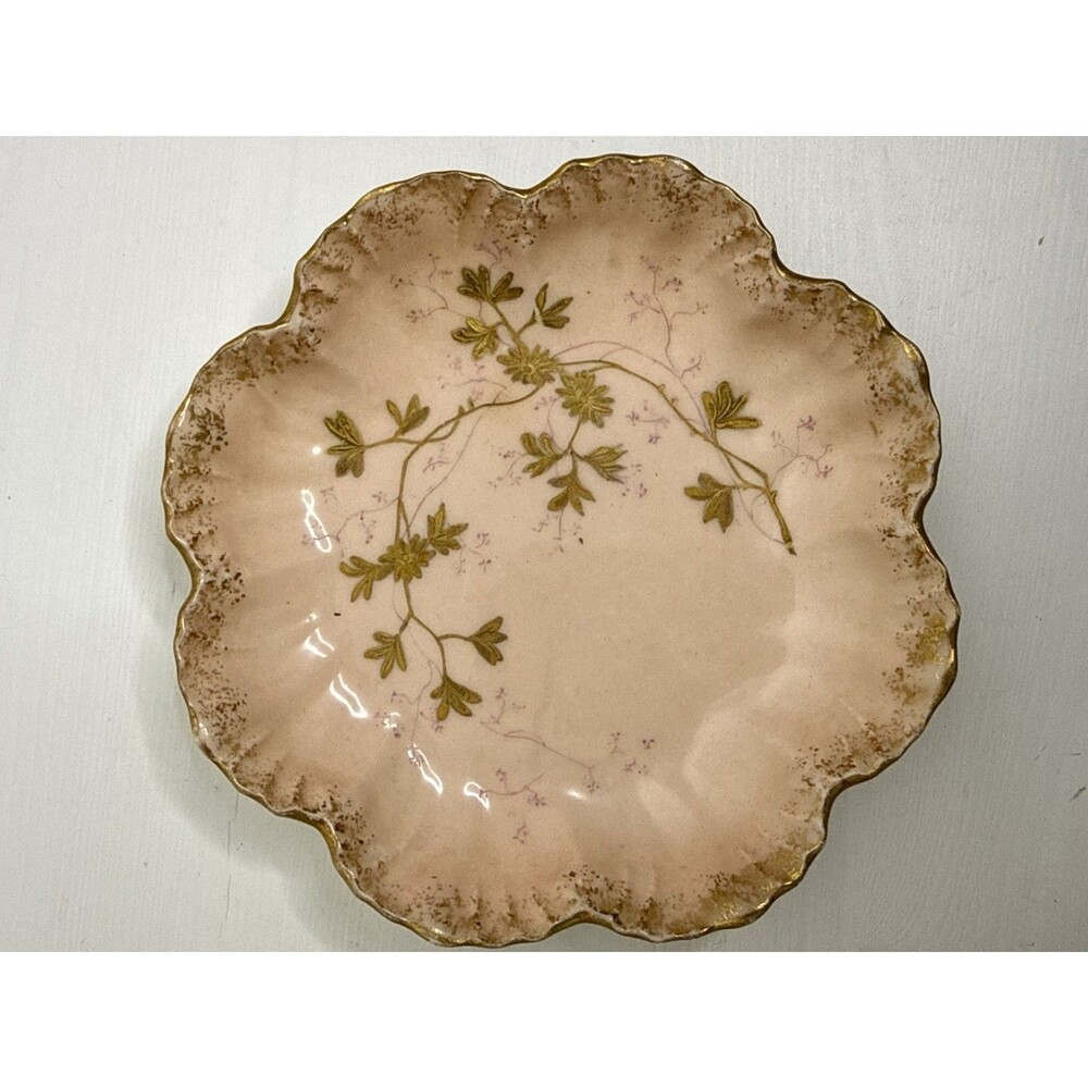 Antique Limoges France Hand Painted Pink Floral Porcelain Bowl Plate Gold